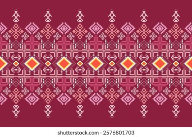 a vibrant and symmetrical arrangement of geometric shapes, creating a visually appealing pattern. Dominated by shades of red and pink, the composition 