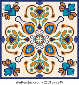 Vibrant, symmetrical design with floral elements