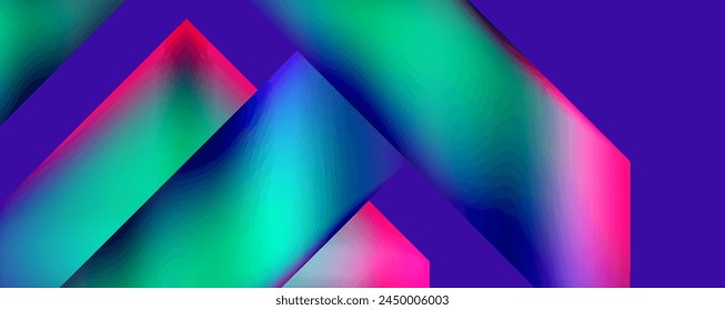 A vibrant and symmetrical geometric pattern in shades of purple, magenta, and violet on an electric blue background, creating a colorful art piece with triangular shapes