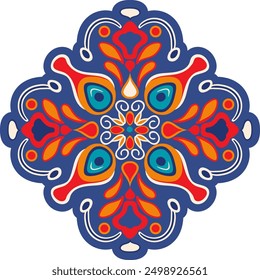 Vibrant symmetrical pattern with traditional Mexican elements