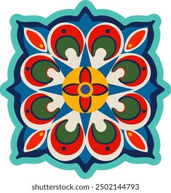 Vibrant, symmetrical, traditional Mexican tile pattern