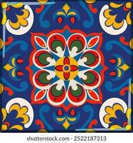 Vibrant, symmetrical, traditional Mexican tile pattern