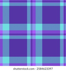 Vibrant tartan background vector, dye seamless fabric textile. Place texture check plaid pattern in indigo and teal colors palette.