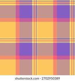 Vibrant tartan pattern with bold hues. A seamless, colorful plaid design ideal for textile, fabric, or background applications. A versatile, modern texture.