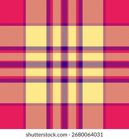 Vibrant tartan pattern with intersecting lines and bold colors, ideal for backgrounds, textiles, or designs needing a traditional, colorful touch.
