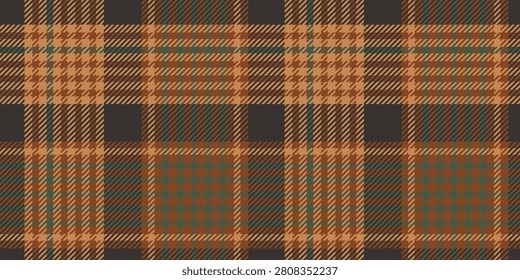 Vibrant tartan plaid featuring bright orange, forest green, brown with houndstooth texture. Modern Scottish check with enhanced twill weave detail.