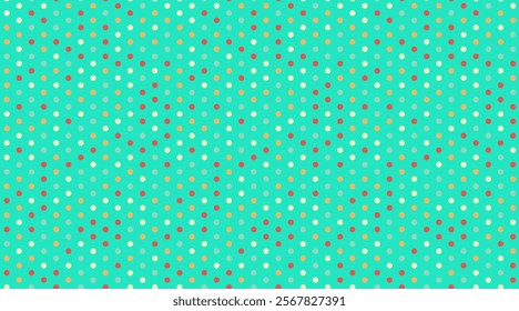 Vibrant teal background adorned with a playful polka dot pattern in assorted pastel hues. Perfect for textile design, website backgrounds, or cheerful branding projects.