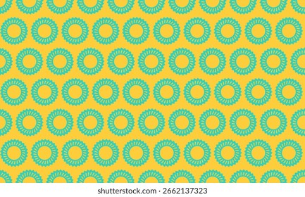Padrões circulares azuis vibrantes em um fundo amarelo ensolarado criam uma textura alegre e repetitiva.  Perfeito para fundos do site, designs têxteis, ou adicionando um toque divertido a qualquer projeto.