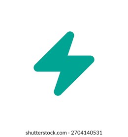 Ícone vibrante de raio azul-petróleo em um fundo branco limpo, simbolizando velocidade, energia ou potência em um design gráfico moderno.