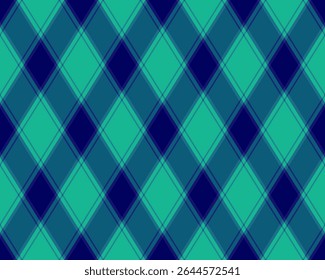 Vibrant teal and navy diagonal plaid pattern.  Perfect for textile design, website backgrounds, or fashion projects. This seamless texture evokes a sense of classic style with a modern twist.