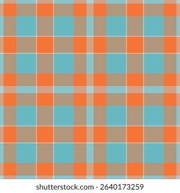 Vibrant teal, orange, and taupe plaid pattern.  Perfect for textile design, website backgrounds, or crafting projects. This cheerful, geometric design evokes feelings of warmth and style.