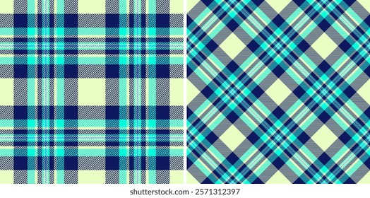 Vibrant teal and pastel yellow plaid patterns.  Perfect for textile design, fashion, website backgrounds, or stationery. Two distinct styles offer versatile design options.