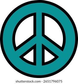 Ícone vibrante do símbolo da paz azul-petróleo sobre fundo branco - Gráfico de harmonia global e não-violência