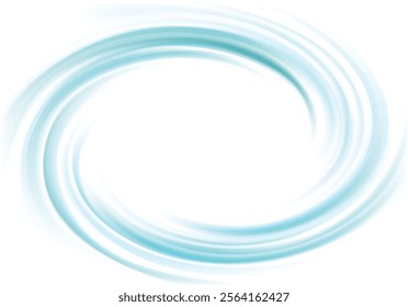 Vibrant teal soft helix rotary vertigo curvy twister moving spray bend eddy surface. Volute graphic light torsed gyration flow cool ice. Shiny pure bright turquoise color curly center space for text