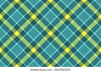 Vibrant teal, yellow, and green plaid pattern.  Perfect for textile design, website backgrounds, or fashion projects.  This cheerful, seamless texture offers a fresh, modern take on classic plaid.