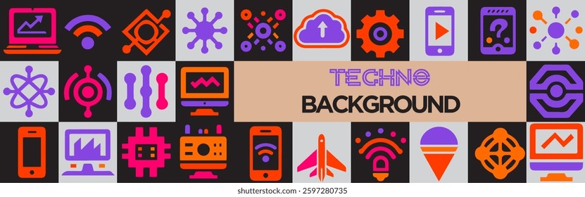 Vibrant Tech Icon Background Modern Digital Technology Design.