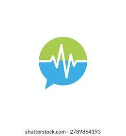 Vibrant tech-themed emblem with a circular speech form and centered audio waveform. Clean flat vector look with crisp edges, energetic mood. Great for app UI, audio podcasts branding, and presentation slides.