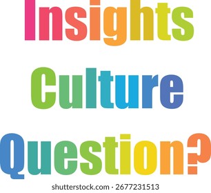 Un arte de texto vibrante con ideas culturales y un signo de interrogación sobre un fondo blanco