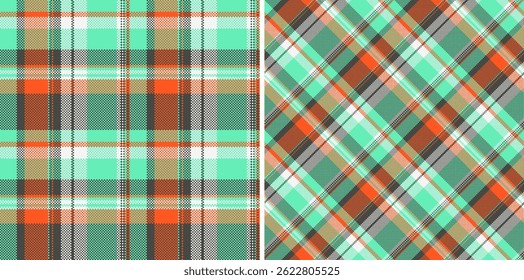 Vibrant textile pattern featuring intersecting lines in fresh, modern hues. Two variations offer versatility. Ideal for backgrounds, design, fashion projects.