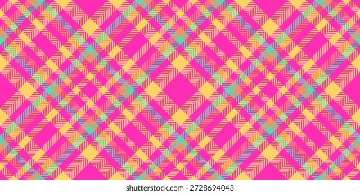 Textura vibrante textil sin costuras, fondo de cuadros de patrón ragged. Vector de cuadros de tartán de tela de pañuelo en paleta de colores rosa y ámbar.