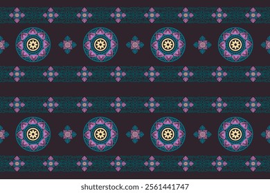 Vibrant Thai Mandala Art Design with Lotus Motifs and Intricate Patterns on Dark Background - Ideal for Textile Prints, Home Decor, and Digital Art Projects