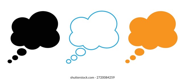 Lebendige Gedankenblasen in Schwarz, Blau und Orange für kreative Präsentationen