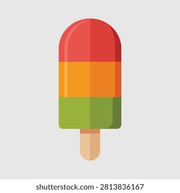 Vibrant three layered fruit popsicle, red orange green, frozen sweet confection on stick, summer food.