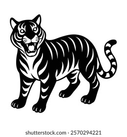 Vibrant tiger silhouette in playful position vector design