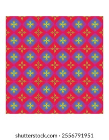 A vibrant tile design with red and pink star-shaped floral motifs in a repeating arrangement