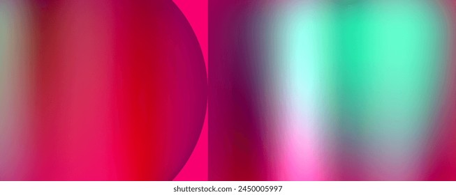 Vibrant tints and shades of purple, magenta, and electric blue blend together in an artistic pattern on a blurred pink and green background, centered around a circular graphic design