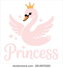 Vibrant Tiny Swan Princess with a Golden Crown on Pink