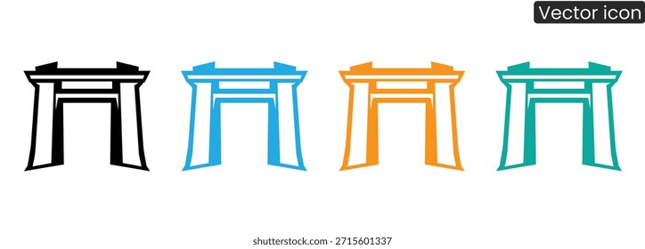 Vibrant torii gate icons in multiple colors for design projects
