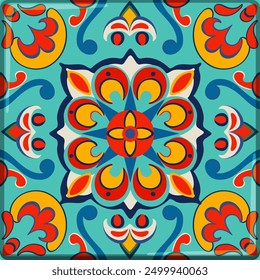 Vibrant traditional Mexican tile design illustration