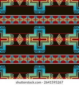 Vibrant traditional Native American pattern. Vector aztec southwestern Navajo geometric shape seamless pattern. Ethnic geometric pattern use for fabric, textile, home decoration elements, upholstery.