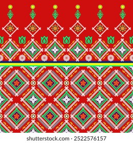 Vibrant traditional textile pattern with intricate designs