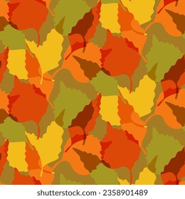 Vibrant transparent birch and aspen tree leaves on dark earth background. Hand drawn silhouette bright autumn leaves. Flat minimalistic design for decoration, textile, wrapping paper, graphic design