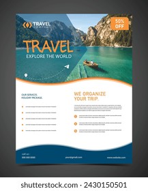 Vibrant travel flyer design showcasing exotic destinations, sleek typography, and captivating imagery to ignite wanderlust and inspire unforgettable adventures. Get ready to explore!