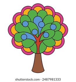 Vibrant tree illustration on a white background, perfect for digital products and prints
