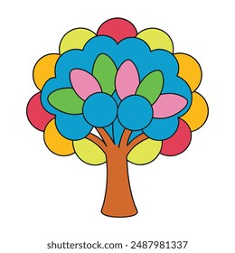 Vibrant tree illustration on a white background, perfect for digital products and prints