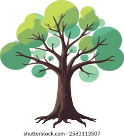 A vibrant tree illustration with textured trunk and round green foliage