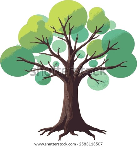 A vibrant tree illustration with textured trunk and round green foliage