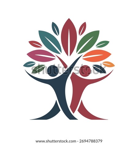 A vibrant tree of life featuring two stylized people, symbolizing community, growth, and connection. Ideal for health, wellness, and environmental concepts.