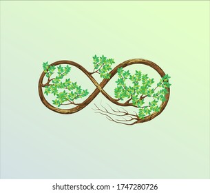 Diseño del logotipo del árbol vibrante, árbol antiguo con formas infinitas, ilustración vectorial