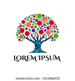 vibrant tree logo illustration with rainbow leaves color