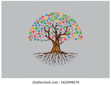 vibrant tree logo illustration with rainbow leaves color