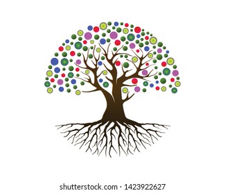 vibrant tree logo illustration with rainbow leaves color