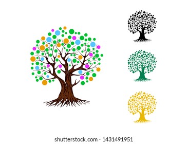 vibrant tree logo illustration with rainbow leaves color