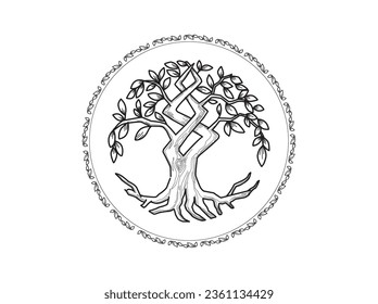 Vibrant tree logo template in circular shape, olive tree logo 