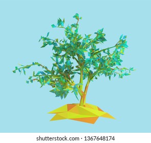 Vibrant Tree on Isolated Background. Colorful Low Poly Vector 3D Rendering