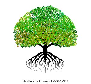 Vibrant Tree and roots logo design vector isolated, Mangrove tree with abstract style. decorative tree ready to print. printable design.